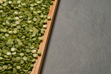 glass pot with dried peas in halves