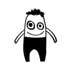 Vector image of a monster doll. Halloween. Calligraphic style. Brush strokes. Ink style. Black on a white background. Doodle. Hand drawing. Minimalism