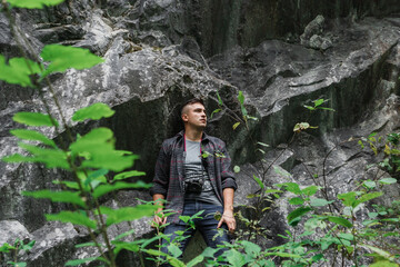 man photographer traveler wanderlust stylish forest mountain canyon