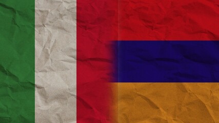 Armenia and Italy Flags Together, Crumpled Paper Effect Background 3D Illustration