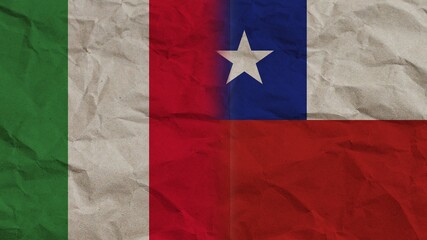 Chile and Italy Flags Together, Crumpled Paper Effect Background 3D Illustration