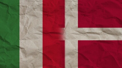 Denmark and Italy Flags Together, Crumpled Paper Effect Background 3D Illustration