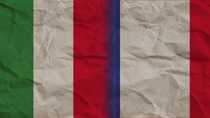 France and Italy Flags Together, Crumpled Paper Effect Background 3D Illustration
