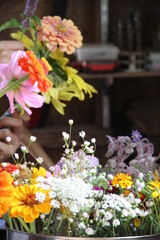 Arranging a bouquet of flowers