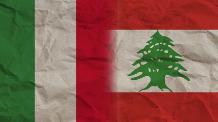 Lebanon and Italy Flags Together, Crumpled Paper Effect Background 3D Illustration