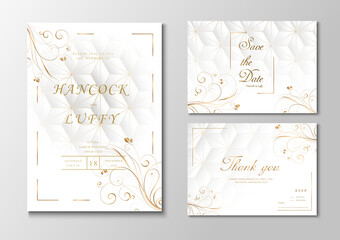  Luxury wedding invitation card template elegant of white and gold background floral design with geometric shape