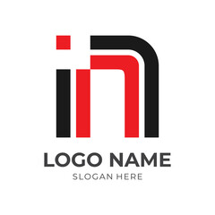 initial n logo template with flat red and black color style