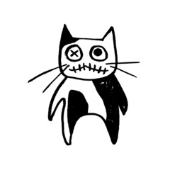 Vector image of a monster cat. Halloween. Calligraphic style. Brush strokes. Ink style. Black on a white background. Doodle. Hand drawing. Minimalism