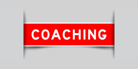 Label sticker red color in word coaching that inserted in gray background