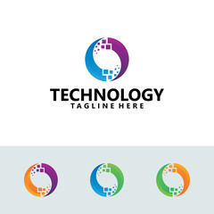 pixel tech logo icon illustration vector