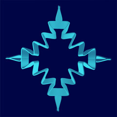 christmas snowflake on white, 3d crystal element shining turquoise dark blue black background