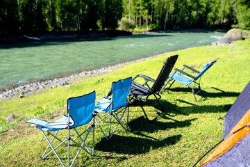 Chairs on the beach of river