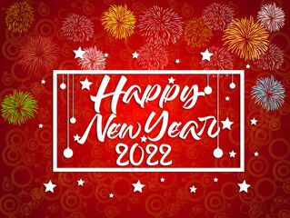 Happy New Year 2022 with fireworks bursting. backgrounds for Merry Christmas festive.