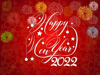 Happy New Year 2022 with fireworks bursting. backgrounds for Merry Christmas festive.
