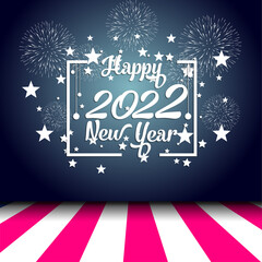 Happy New Year 2022 with fireworks bursting. backgrounds for Merry Christmas festive.
