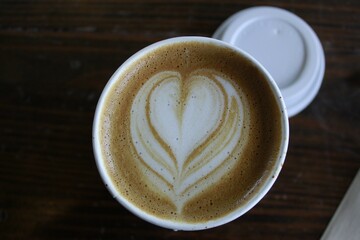 cup of coffee on wooden table