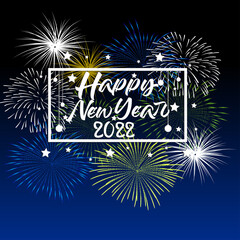 Happy New Year 2022 with fireworks bursting. backgrounds for Merry Christmas festive.