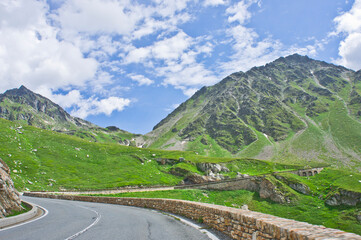 Naklejka premium St Bernard Pass, Road Through Alps, Italy, Europe