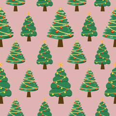 Christmas Background Seamless Pattern With Santa Claus, Tree, Socks, Snowman And Gifts For Landing Page, Wallpaper Or Decoration