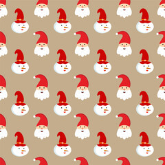 Christmas Background Seamless Pattern With Santa Claus, Tree, Socks, Snowman And Gifts For Landing Page, Wallpaper Or Decoration