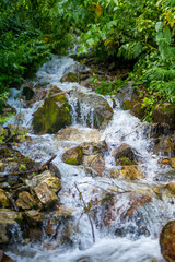 Fototapeta premium 富山県中新川郡上市町の中山から立山の剱岳を望む登山をしている風景 A view of mountain climbing with a view of Tsurugidake in Tateyama from Nakayama in Kamiichi Town, Nakashinagawa County, Toyama Prefecture.