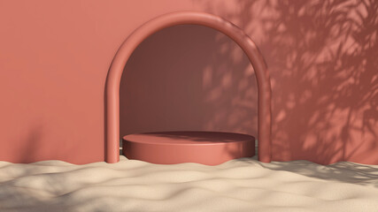 Background rendering with podium and wall scene abstract background. 3D illustration, 3D rendering	
