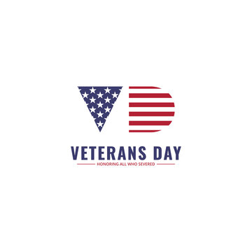 Letter V and D logo formed USA flag on veterans day theme