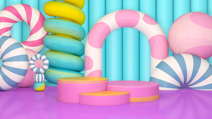 Background rendering with podium and wall scene abstract background. 3D illustration, 3D rendering	
