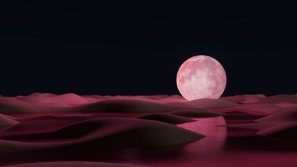 Moon 3d glowing on sand surface. 3D illustration, 3D rendering   © wichuda