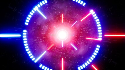 Red and Blue Light Beam on the Foggy Sci fi Tunnel Inside