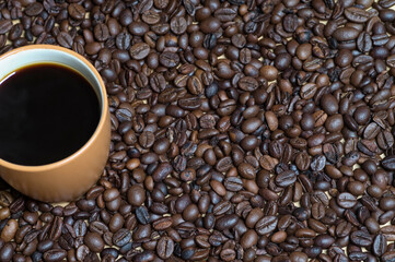 Coffee Cup and Beans with copy space
