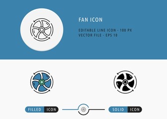 Fan icons set editable stroke vector illustration. Drying air system symbol. Icon line style on isolated background for ui mobile app, web design, and presentation.