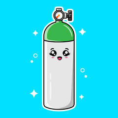 Cute Oxygen Gas Cylinder Cartoon Vector Illustration. Medical Themed Illustration icon isolated on Blue Background.
