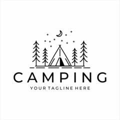 Obraz premium camping logo line art simple minimalist vector illustration template icon design. adventure and wanderlust symbol for activity outdoor summer camp