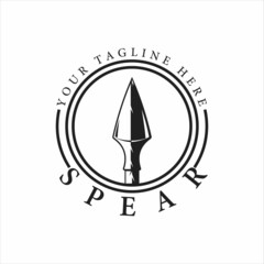 spear logo vintage vector illustration template icon design. head of spear weapon for spartan warrior concept symbol label emblem design with badge