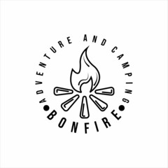 bonfire logo line art simple minimalist vector illustration template icon design. camping activity at night concept symbol