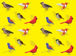 Bird Waxwing Sparrow Hummingbird Cardinal Bunting Vector Seamless Wallpaper