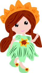 girl in a dress with a wreath on her head, vector drawing