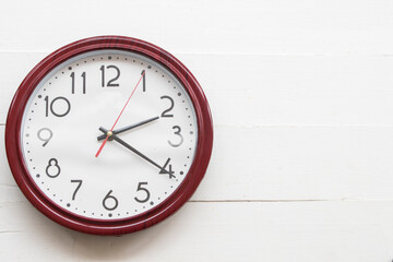 clock arrangement flat lay postcard style on background white wooden