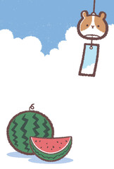 モルモットの風鈴とスイカの暑中見舞い