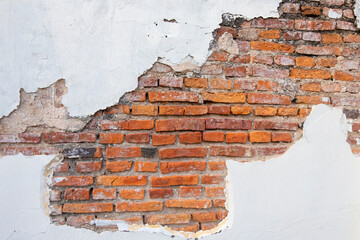 Wall the style vintage white background of old cement brick texture has orange red many horizontal block which are beautiful.