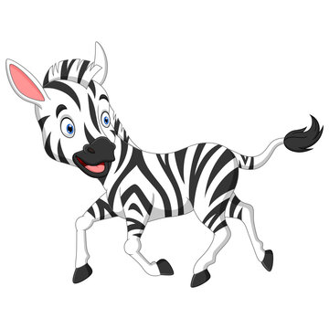 Cartoon illustration of funny running zebra