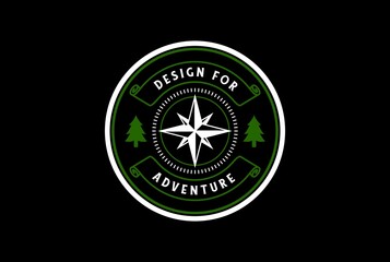 Vintage Circular Compass with Pine Trees Forest for Climbing Hiking Expedition or Adventure Logo Design Vector