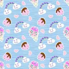 Cute objects pattern with pink background. Vector illustration