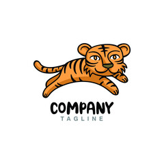 Funny Cartoon Jumping Tiger. Animal Character for Logo or Mascot Ideas