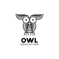 Owl in Traditional Black and White Line Drawing Style. Can Be Used As Logo, Brand Identity or Tatto