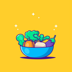 Cute Cartoon Vector Illustrations Vegetables in Bowl. World Vegetarian Day Concept