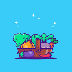 Vector Illustration of Cartoon Vegetables in Basket. World Vegetarian Day Concept