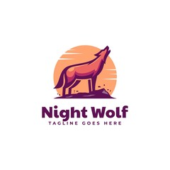 Vector Logo Illustration Night Wolf Simple Mascot Style.