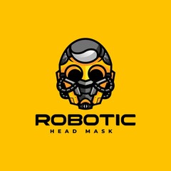 Vector Logo Illustration Robotic Mask Simple Mascot Style.